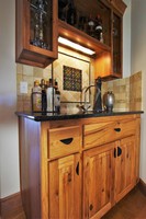 Thumb misc  rustic style  knotty hickory  light color  raised panel  wet bar  open shelving  glass shelves  standard overlay