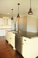 Thumb kitchen  craftsman style  painted  recessed panel doors  glass doors  apron sink. posts   legs  standard overlay